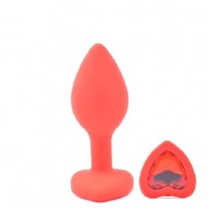 Small Size Red Color Silicone Anal Plug with Red Heart Shape Diamond